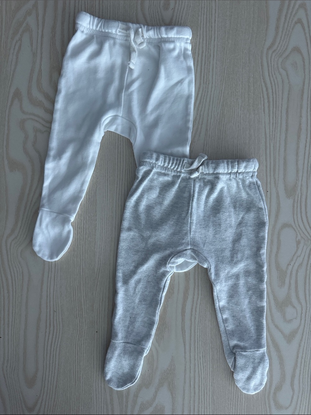 2 pcs Neutral Baby Footed Pants Set - White & Light Gray